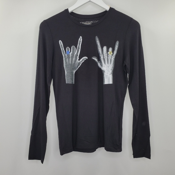 Jonathan Cohen Graphic Tee Black Skeleton Hands Rocker NEW - Picture 1 of 6